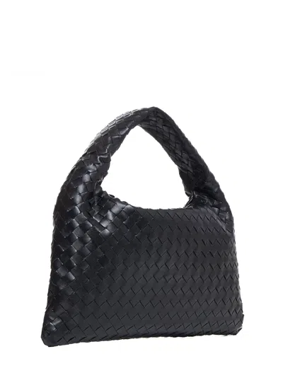 Bottega Veneta Women Hop Leather Shoulder Bag With Intrecciato Motif In Black