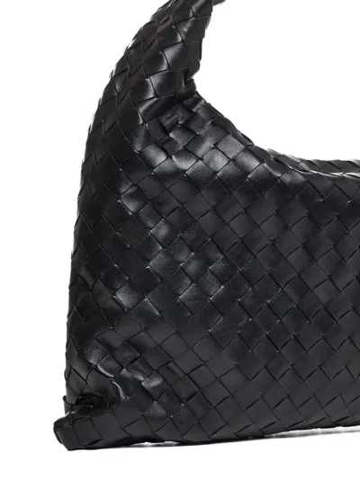 Bottega Veneta Women Hop Leather Shoulder Bag With Intrecciato Motif In Black