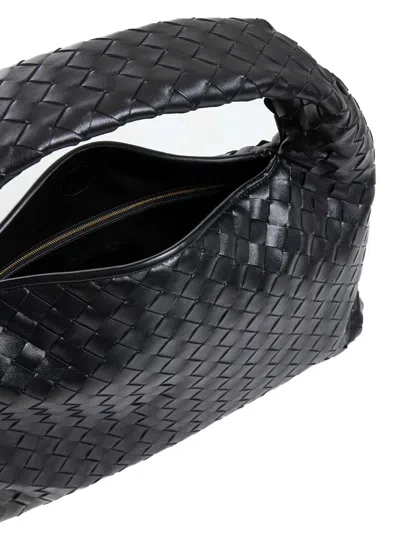 Bottega Veneta Women Hop Leather Shoulder Bag With Intrecciato Motif In Black