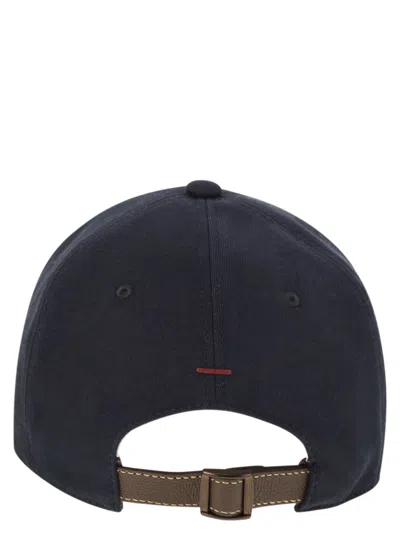 Brunello Cucinelli Men Baseball Cap In Garment-dyed Twisted Cotton Gabardine With Embroidered Logo In Blue