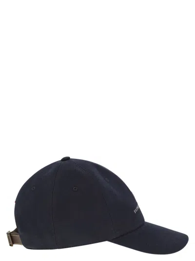 Brunello Cucinelli Men Baseball Cap In Garment-dyed Twisted Cotton Gabardine With Embroidered Logo In Blue
