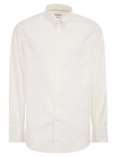 Brunello Cucinelli Men Basic Fit Twill Shirt With Button-down Collar In White