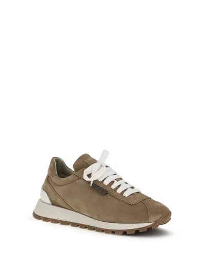 Brunello Cucinelli Suede Sneakers With Iconic Jewel Application In Multi