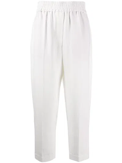 Brunello Cucinelli Women Baggy Pull-up Trousers In Viscose And Linen Fluid Twill In Multi