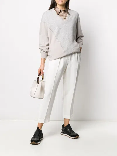 Brunello Cucinelli Women Baggy Pull-up Trousers In Viscose And Linen Fluid Twill In Multi