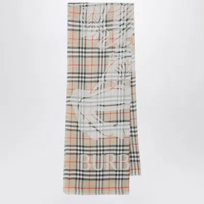 Burberry Ekd  Check Scarf In Wool And Silk Women In White