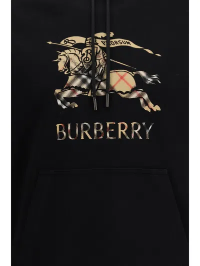 Burberry Men Black Hoodie With Drawstring Hood And Ekd Print And Logo Lettering On The Front In Cott In Black