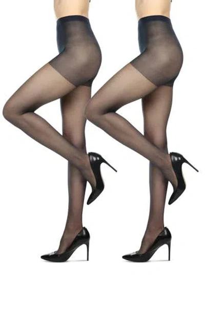 Memoi Satin Sheer Control Top Pantyhose In Blue