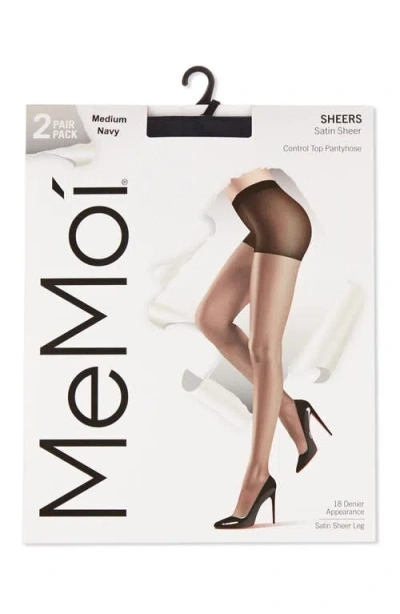 Memoi Satin Sheer Control Top Pantyhose In Blue