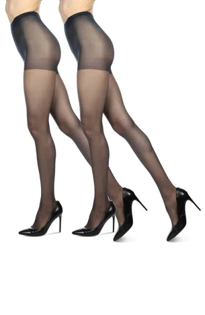 Memoi Satin Sheer Control Top Pantyhose In Blue