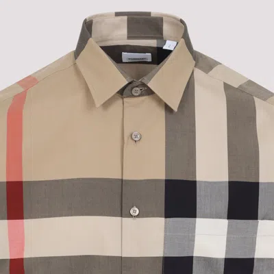 Burberry Men Cotton Shirt With Check Print In Multi