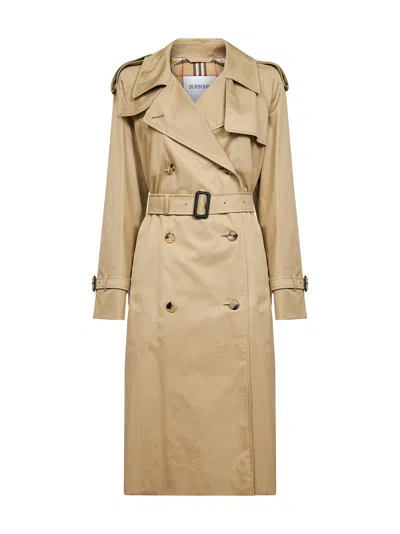 Burberry Women Beige Gabardine Castleford Long Trench Coat In Brown