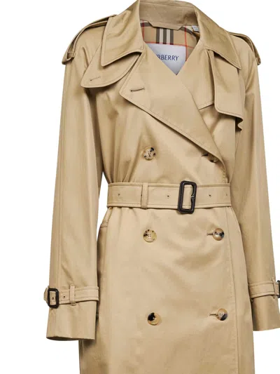 Burberry Women Beige Gabardine Castleford Long Trench Coat In Brown