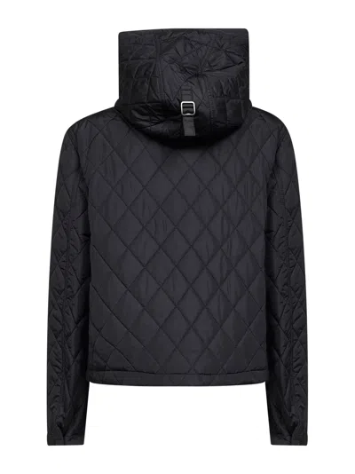 Burberry Women Black Quilted Nylon Cropped Hooded Jacket In Blue