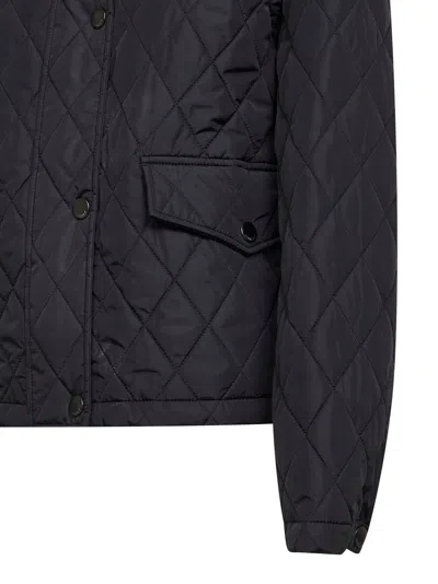 Burberry Women Black Quilted Nylon Cropped Hooded Jacket In Blue
