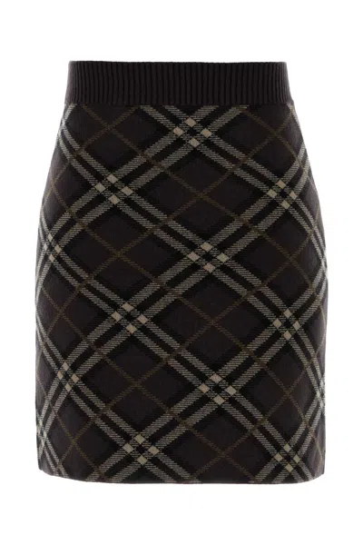 Burberry Women Embroidered Stretch Wool Blend Mini Skirt In Multi