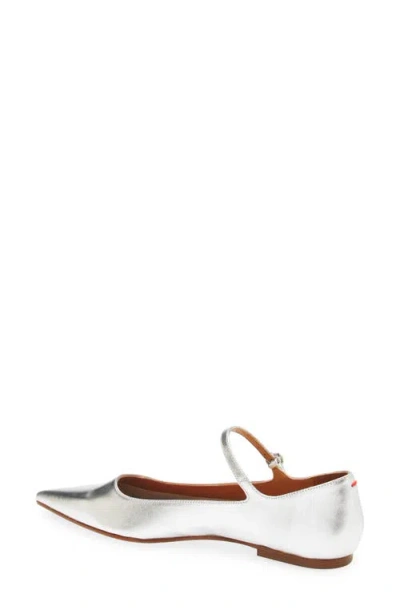 Aeyde Cleo Pointed Toe Mary Jane Flat In Silver