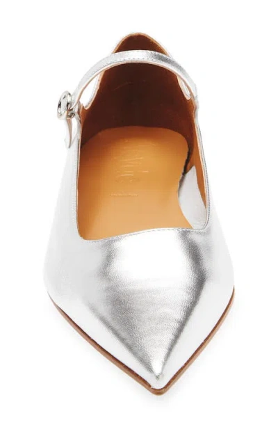 Aeyde Cleo Pointed Toe Mary Jane Flat In Silver