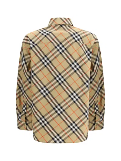 Burberry Women Beige Shirt With Classic Collar And All-over Check Motif In Cotton Woman In Brown