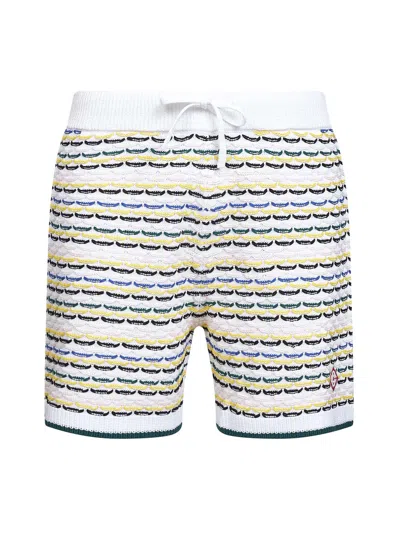 Casablanca Men White Crochet Cotton Tuck Stitch Shorts In Multi