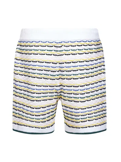 Casablanca Men White Crochet Cotton Tuck Stitch Shorts In Multi