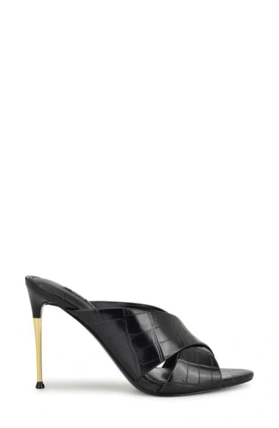 Nine West Sancie Croc Embossed Stiletto Sandal In Black