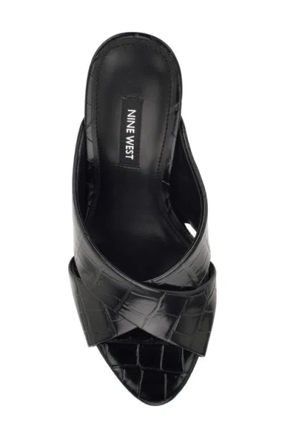 Nine West Sancie Croc Embossed Stiletto Sandal In Black