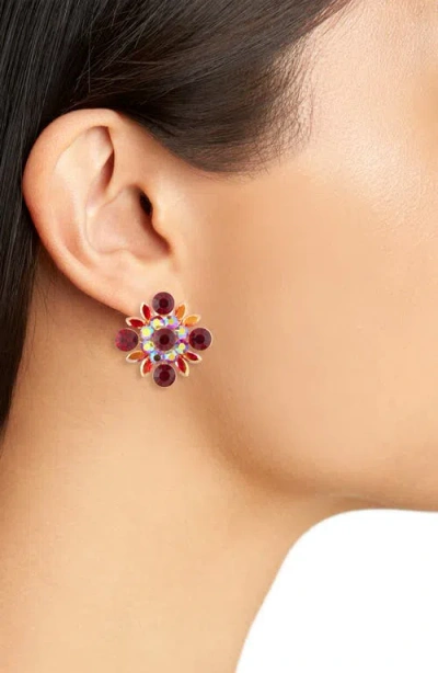 Tasha Crystal Flower Stud Earrings In Red