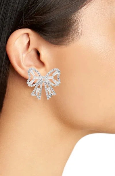 Tasha Crystal Bow Stud Earrings In Silver
