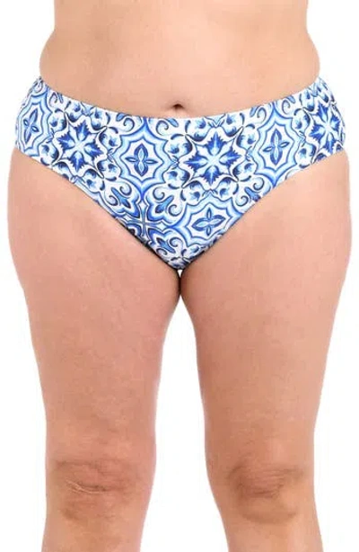 La Blanca Plus Size Alboran Printed Tummy-control Bikini Bottoms In Blue