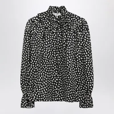 Chloé Women Black Blouse With High Neck And All-over Polka Dot Motif In Silk Woman In Multi