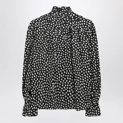 Chloé Women Black Blouse With High Neck And All-over Polka Dot Motif In Silk Woman In Multi