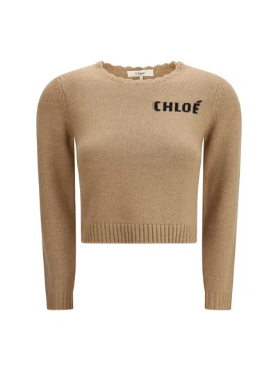 Chloé Scalloped Wool And Cashmere Blend Sweater In Neutral