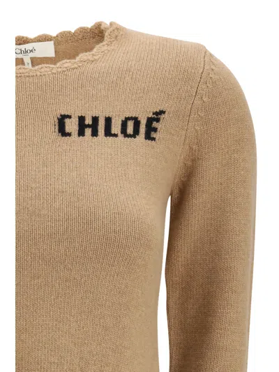 Chloé Scalloped Wool And Cashmere Blend Sweater In Neutral