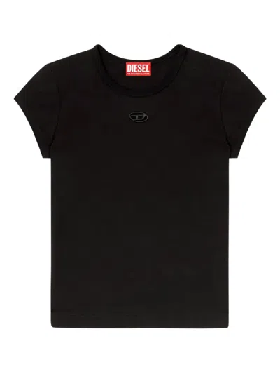 Diesel Women Black T-shirt With Logo On The Front And Ribbed Design In Cotton Woman