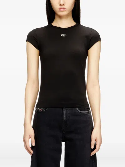 Diesel Women Black T-shirt With Logo On The Front And Ribbed Design In Cotton Woman