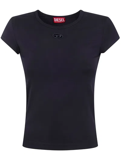 Diesel Women Black T-shirt With Logo On The Front And Ribbed Design In Cotton Woman