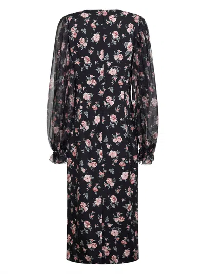 Dolce & Gabbana Women Black Dress With Round Neckline And All-over Floral Motif In Silk Blend Woman