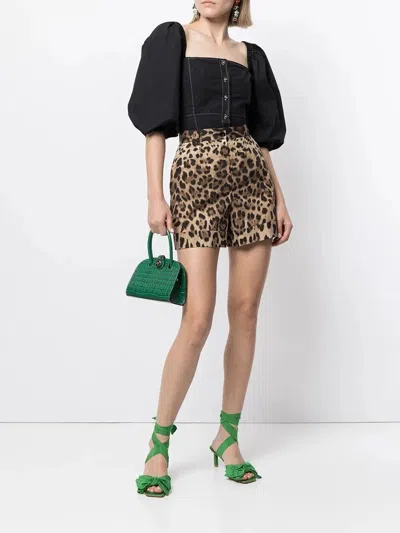 Dolce & Gabbana High Waist Leopard Stretch Drill Shorts In Animal Print