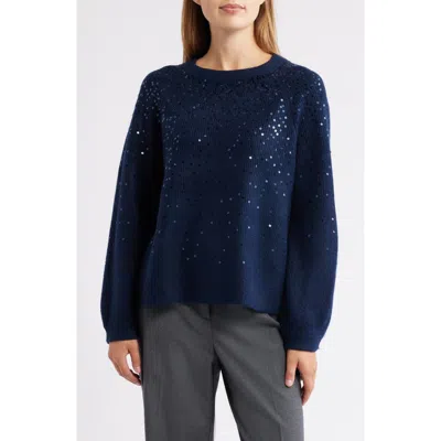 Vince Camuto Sequin Crewneck Sweater In Blue