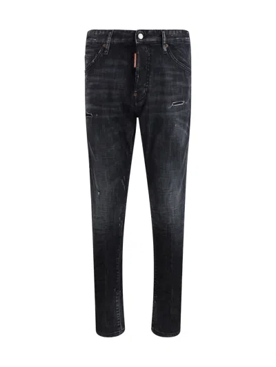 Dsquared2 Stretch Denim Sexy Twist Jeans With Paint Effect Details 17c In Black