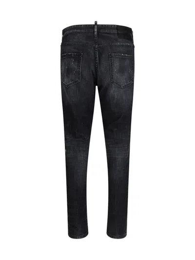 Dsquared2 Stretch Denim Sexy Twist Jeans With Paint Effect Details 17c In Black