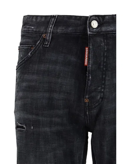 Dsquared2 Stretch Denim Sexy Twist Jeans With Paint Effect Details 17c In Black
