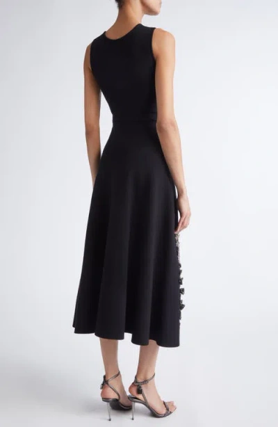 Oscar De La Renta Embroidered Foxglove Sleeveless Midi Dress In Black