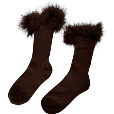 High Heel Jungle By Kathryn Eisman Women's Frou-frou Faux Fur Trim Combed Cotton Socks Brown In Brown