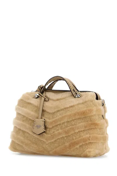 Fendi Women Beige Shearling Medium By The Way Handbag In Brown