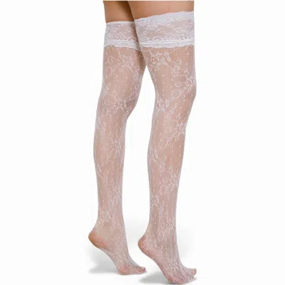 High Heel Jungle By Kathryn Eisman Women's Lace Thigh High Socks White In White