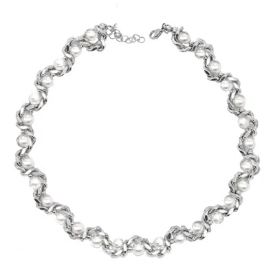 Arsn The Label Women's Silver / White Twisted Desire Woven Pearl Choker In Multi