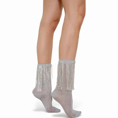 High Heel Jungle By Kathryn Eisman Women's Stevie Metallic Lurex Socks With Glitter Fringe Blue In Blue