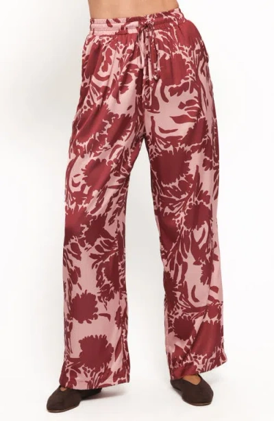 Petal And Pup Petal & Pup Elysia Floral Print Wide-leg Pants In Burgundy